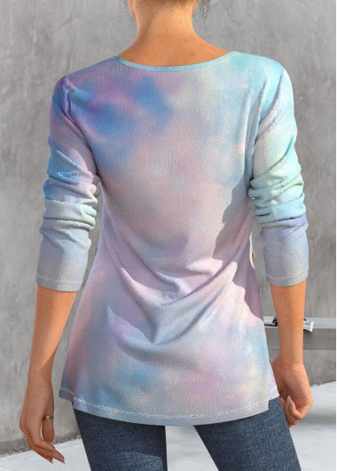 Light Blue tops,Floral tops,Plants tops,ROTITA Button Floral Print Light Blue T Shirt