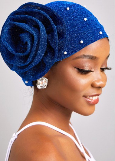 Dark Blue accessories,Plain Color accessories,Pearl Flower Dark Blue Turban Hat