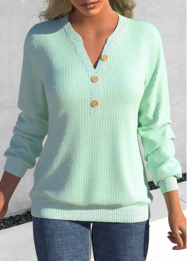 Mint Green tops,Plain Color tops,ROTITA Split Mint Green Long Sleeve Sweatshirt