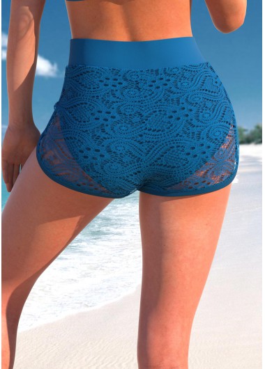 Navy swimwear,Plain Color swimwear,ROTITA Mid Waisted Lace Panel Navy Swim Shorts
