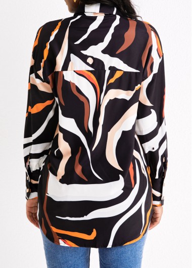 Multi Color tops,Animal Print tops,Button Animal Print Multi Color Shirt Collar Blouse