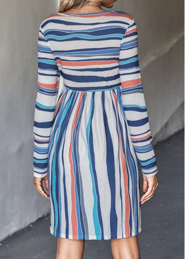 Multi Color dresses,Striped dresses,Geometric dresses,Striped Multi Color Round Neck Dress