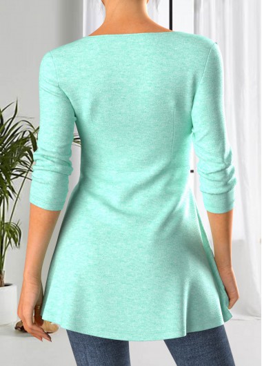 Mint Green tops,Plain Color tops,ROTITA Criss Cross Mint Green Heart Collar T Shirt