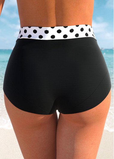 White swimwear,Black swimwear,Dot swimwear,ROTITA White Polka Dot High Waisted Bikini Bottom