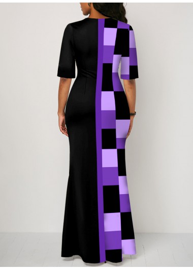 Purple dresses,Black dresses,Geometric dresses,ROTITA Split Geometric Print Purple Maxi Dress