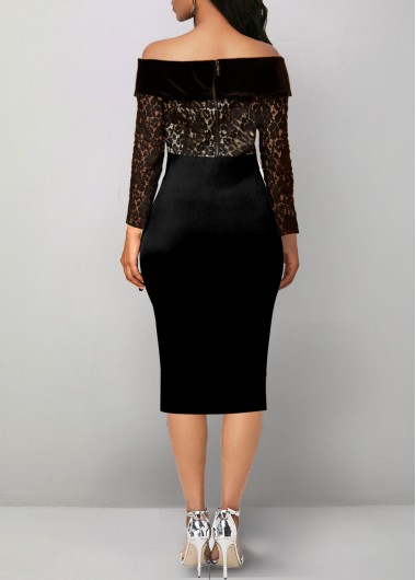 Black dresses,Plain Color dresses,ROTITA Lace Black Off Shoulder Long Sleeve Bodycon Dress