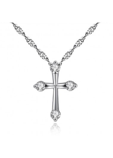 Silver jewelry,Other jewelry,Sliver Cross Detail Rhinestone Design Necklace