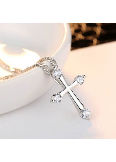 Silver jewelry,Other jewelry,Sliver Cross Detail Rhinestone Design Necklace