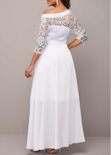White dresses,Plain Color dresses,ROTITA Lace White One Shoulder Maxi Dress