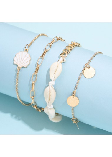 Golden jewelry,Other jewelry,Metal Detail Shell Design Golden Anklet Set