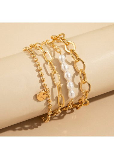 Golden jewelry,Other jewelry,Pearl Golden Metal Detail Bracelet Set