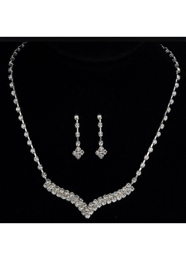 Silver jewelry,Other jewelry,Silver V Shape Zircon Earrings and Necklace