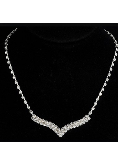 Silver jewelry,Other jewelry,Silver V Shape Zircon Earrings and Necklace