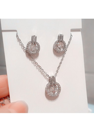 Silver jewelry,Other jewelry,Silver Zircon Round Earrings and Necklace