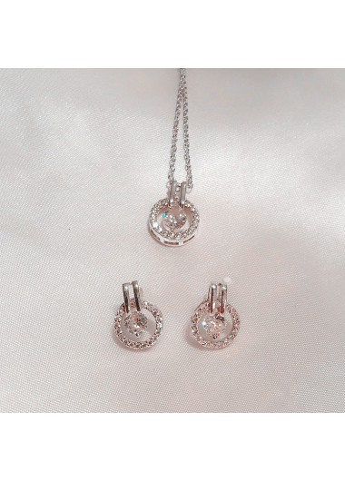 Silver jewelry,Other jewelry,Silver Zircon Round Earrings and Necklace