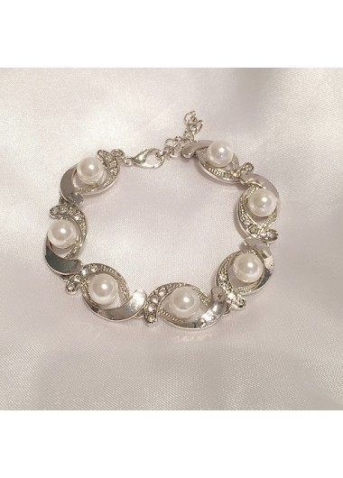 Silver jewelry,Other jewelry,Silver Rhinestone Detail Pearl Round Bracelet