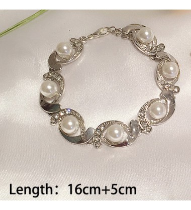 Silver jewelry,Other jewelry,Silver Rhinestone Detail Pearl Round Bracelet
