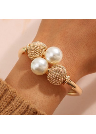 Metal Detail Gold Pearl Open Bracelet product