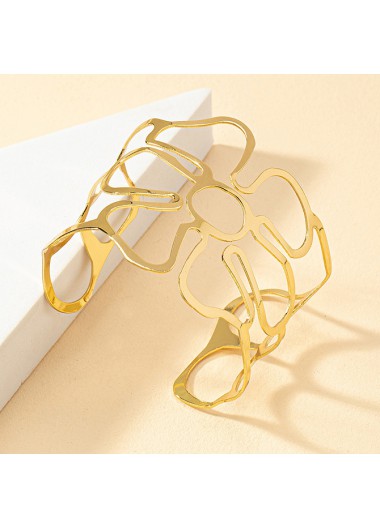 Golden jewelry,Plain Color jewelry,Golden Hollow Out Metal Open Bracelet