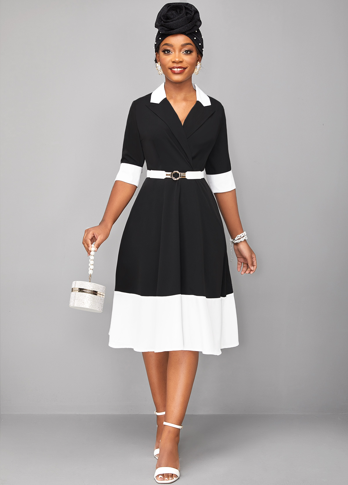 Black accessories,Plain Color accessories,Floral Design Pearl Black Turban Hat