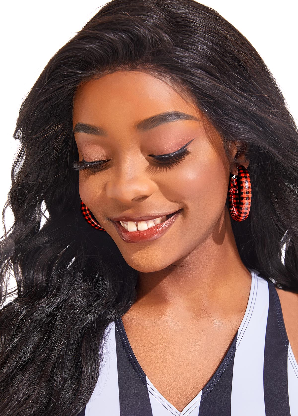 Alloy Orange Round Design Plaid Earrings
