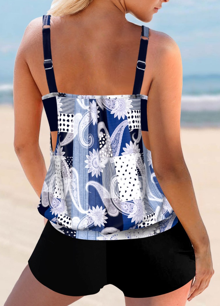 Blue swimwear,Paisley swimwear,ROTITA Wide Strap Paisley Print Blue Tankini Top