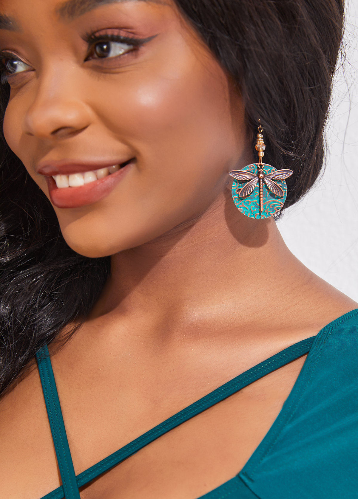 Turquoise jewelry,Turquoise Dragonfly Design Bronze Round Earrings