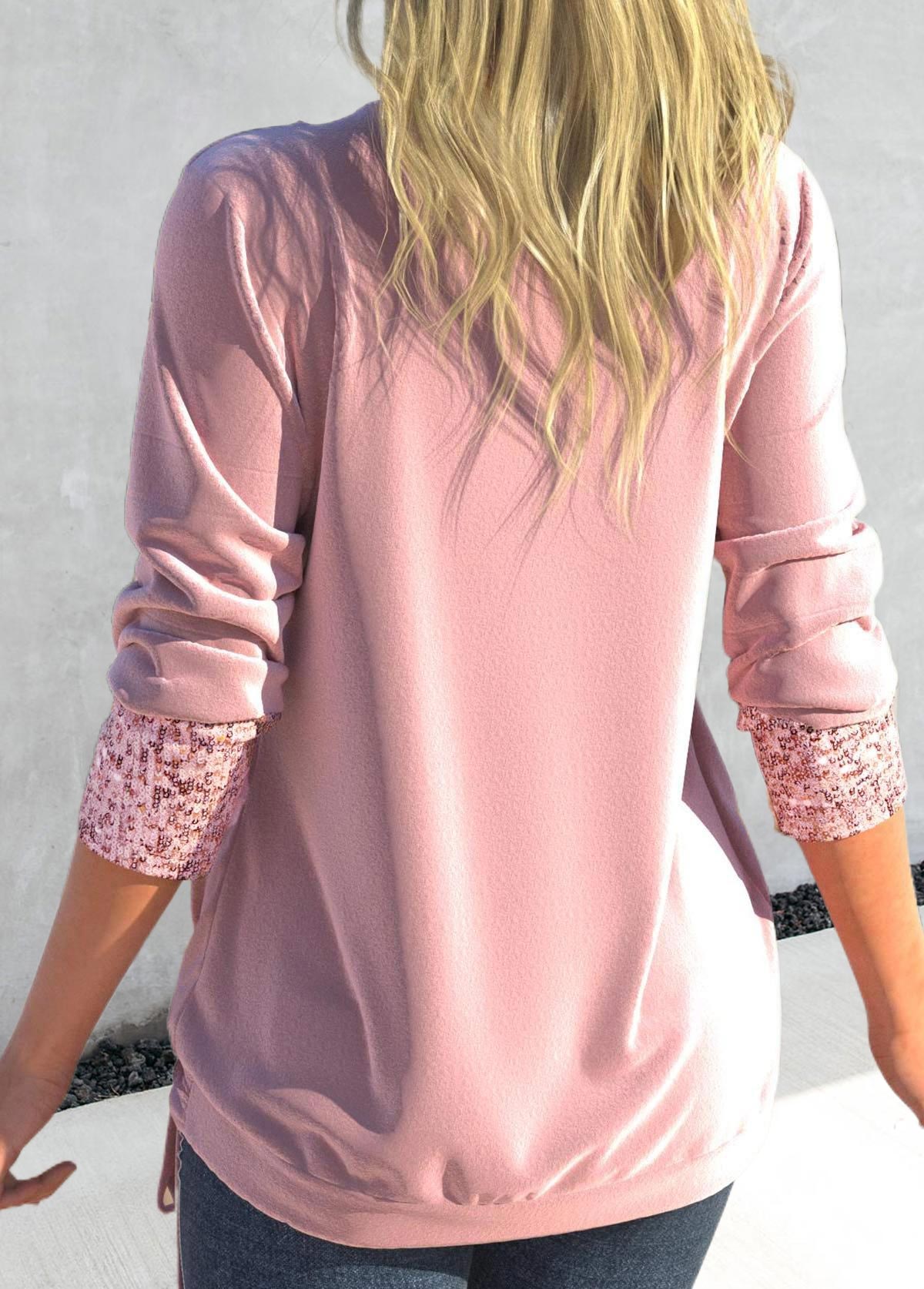 Light Pink tops,Plain Color tops,ROTITA Sequin Light Pink Square Neck T Shirt