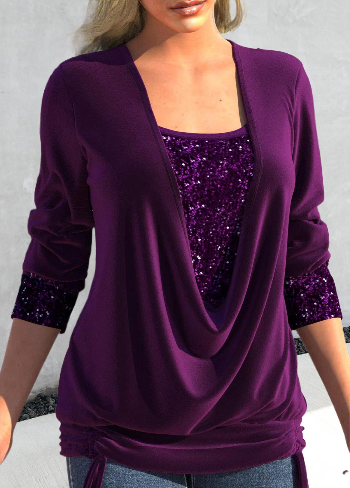 Purple plus size,Plain Color plus size,ROTITA Plus Size Purple Square Neck T Shirt