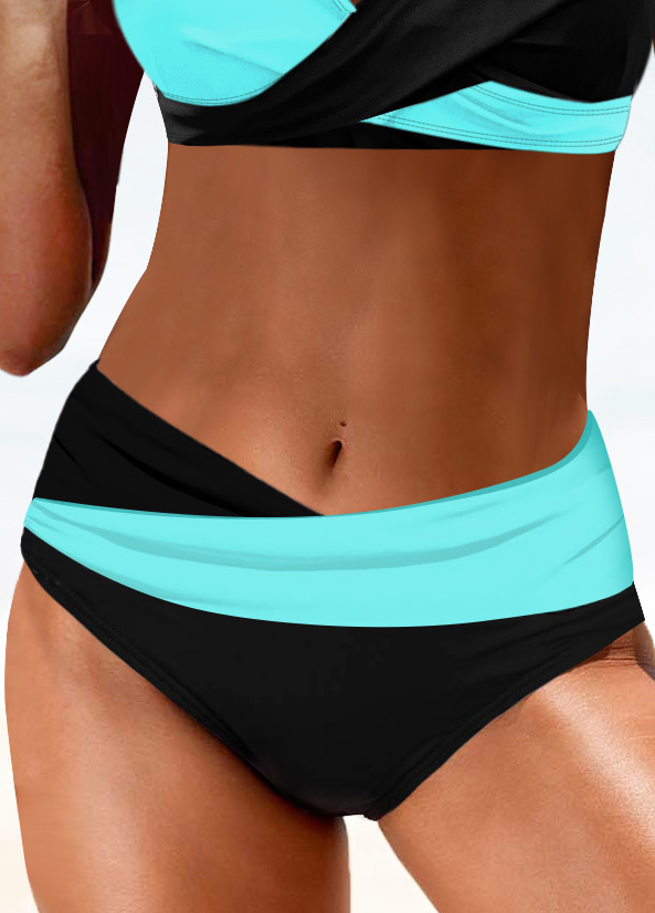 Cyan plus size,Contrast Color plus size,ROTITA Plus Size Mid Waisted Cyan Bikini Bottom
