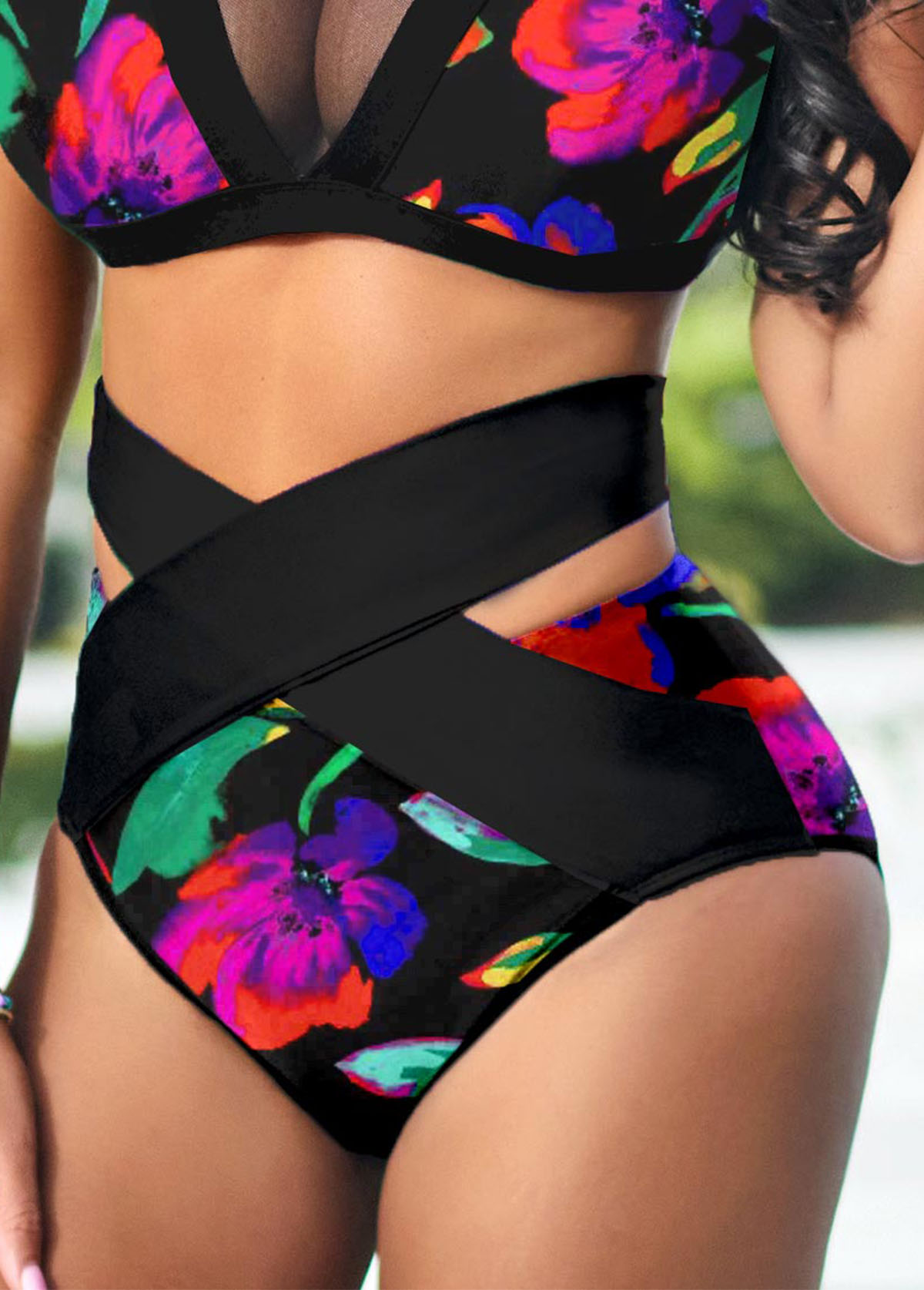 Rotita-Bikinihose mit mehrfarbigem Blumendruck und hoher Taille