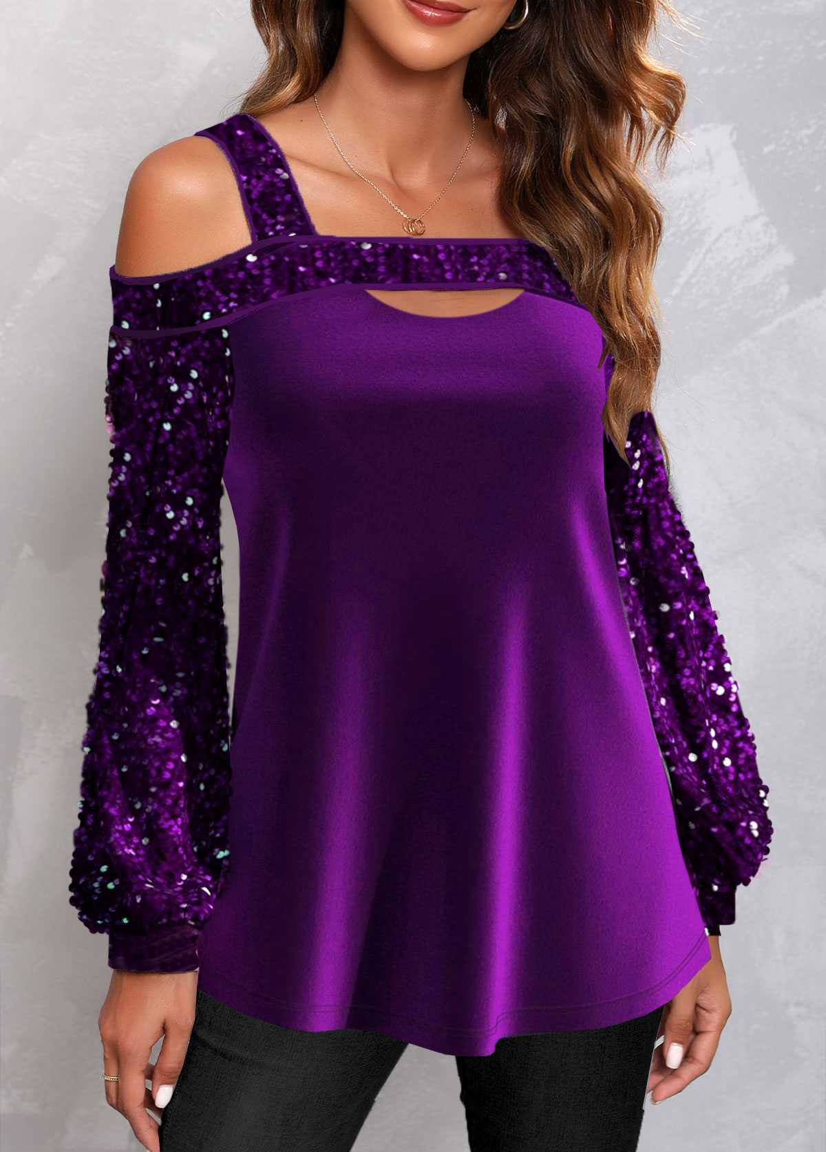 ROTITA Cut Out Purple Off Shoulder Long Sleeve Sweatshirt