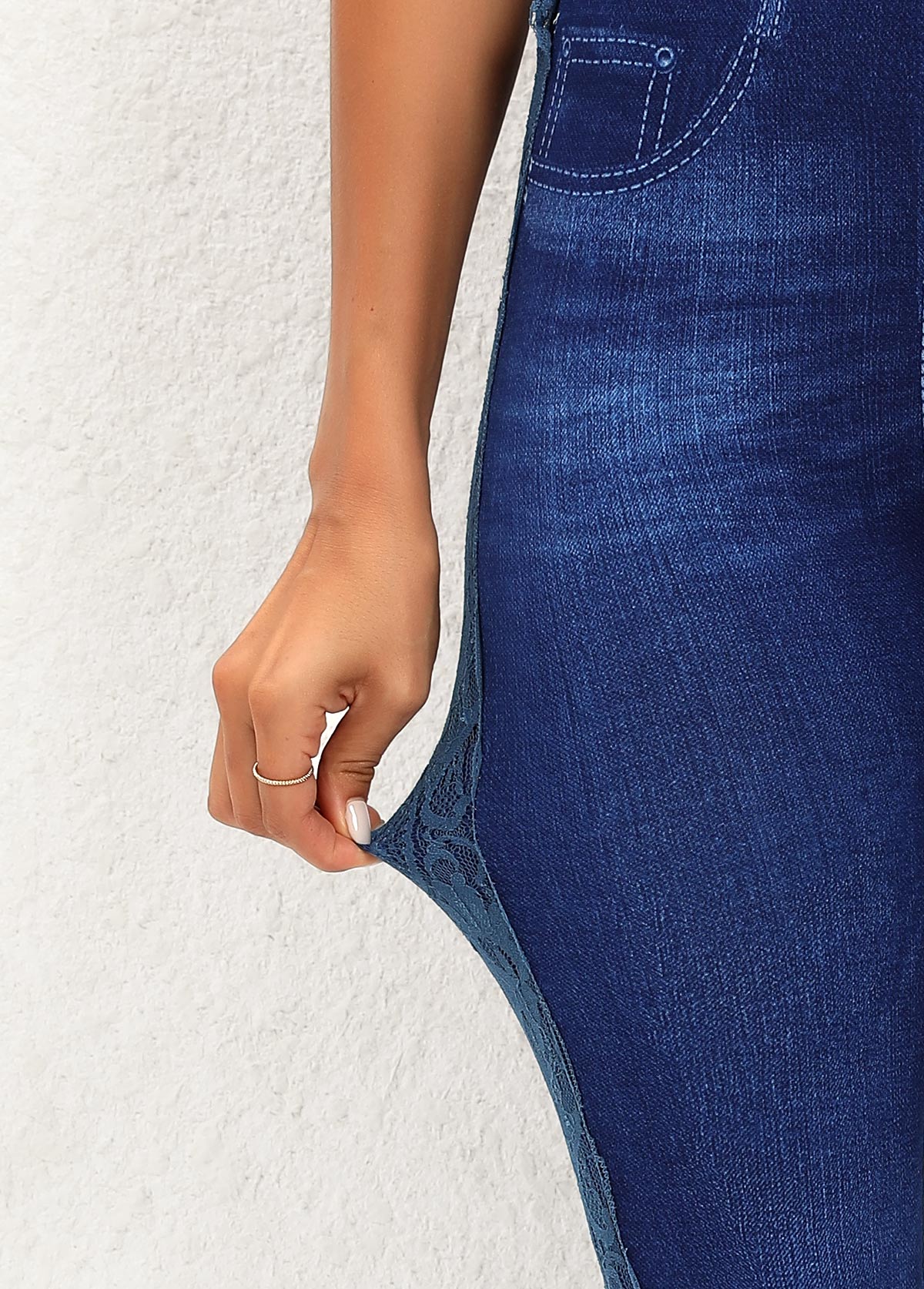 Dark Blue bottoms,Plain Color bottoms,Dark Blue High Waisted Elastic Waist Leggings