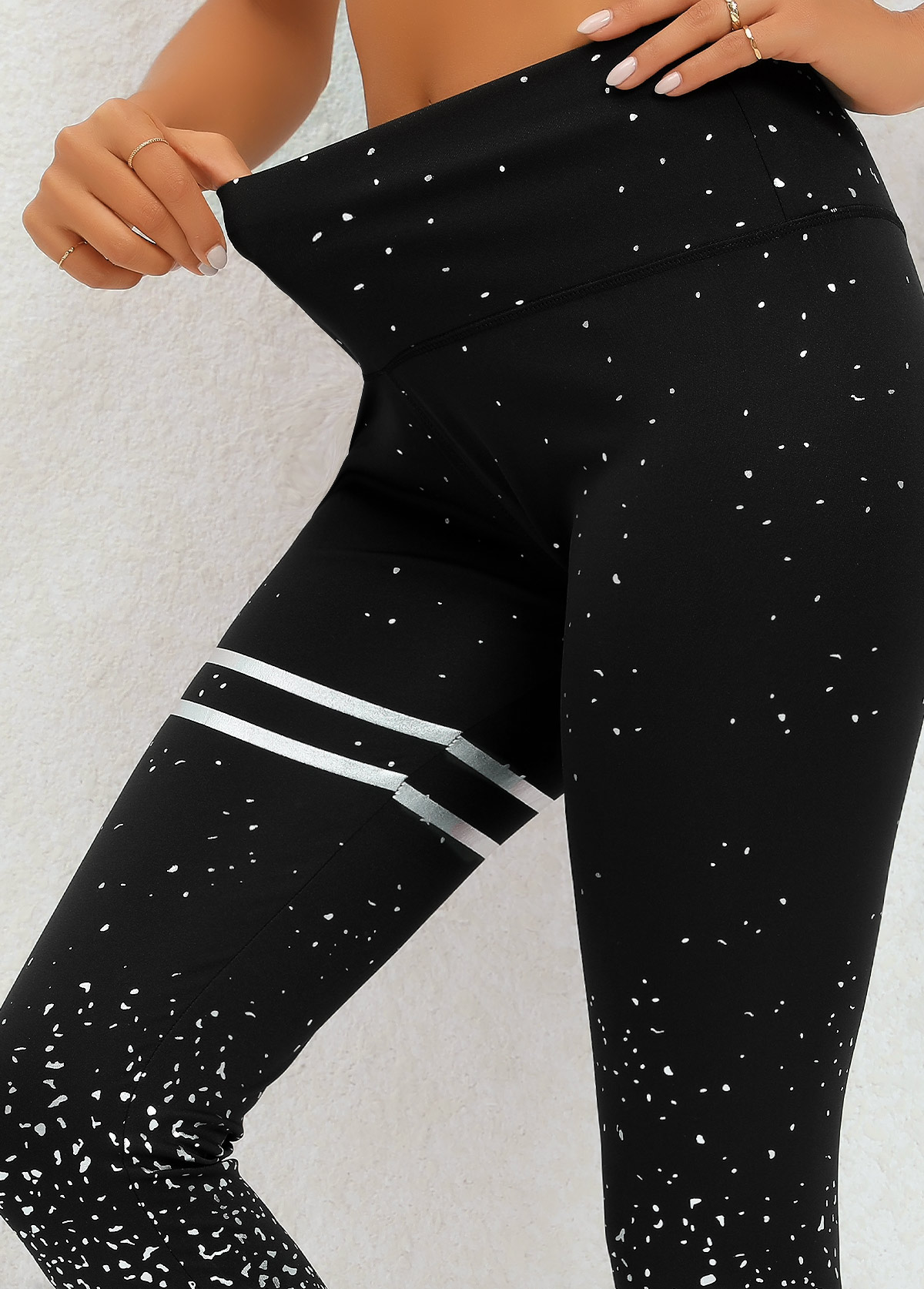 Black bottoms,Striped bottoms,Striped Black High Waisted Ankle-length Leggings