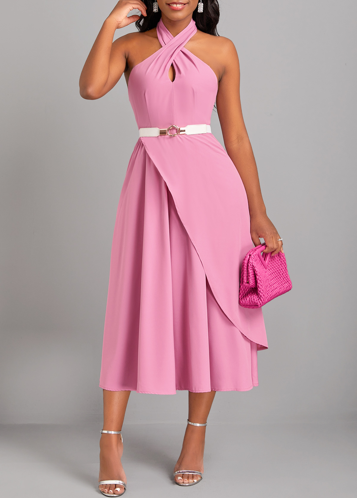 ROTITA Criss Cross Pink Layered Sleeveless Dress
