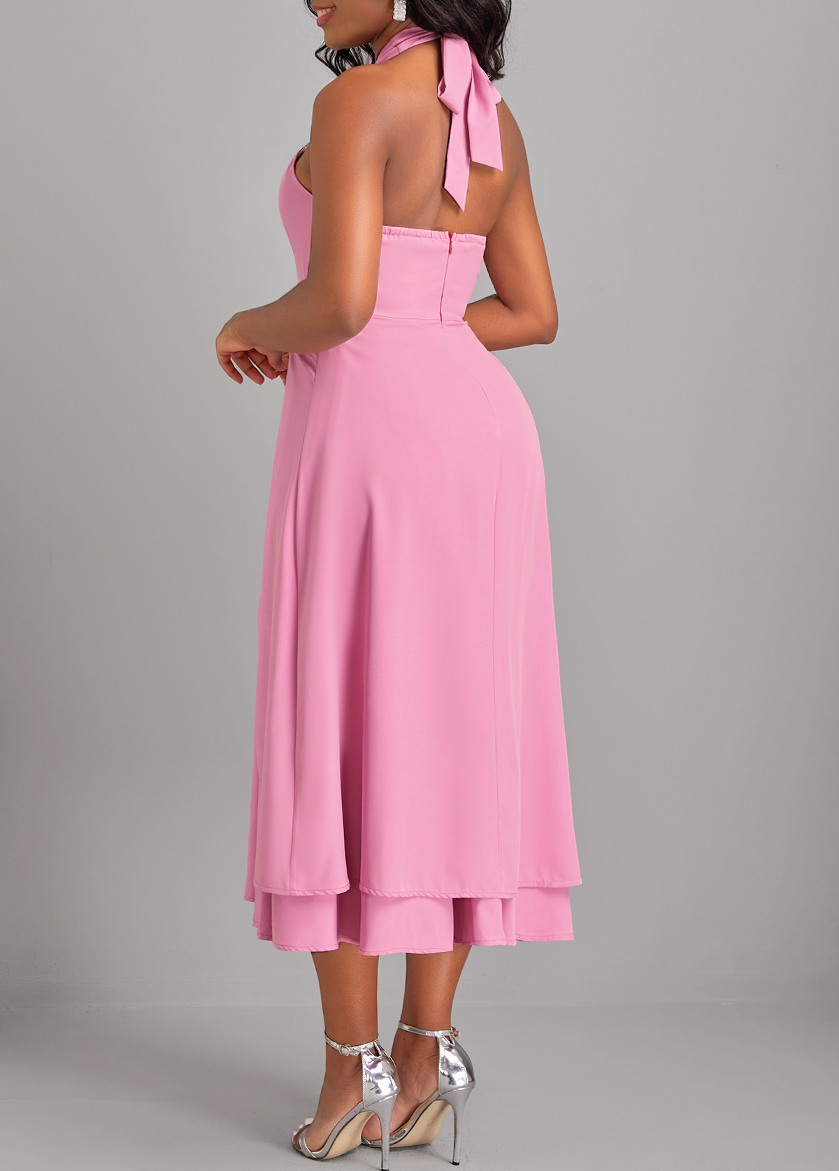 Pink dresses,Plain Color dresses,ROTITA Criss Cross Pink Layered Sleeveless Dress