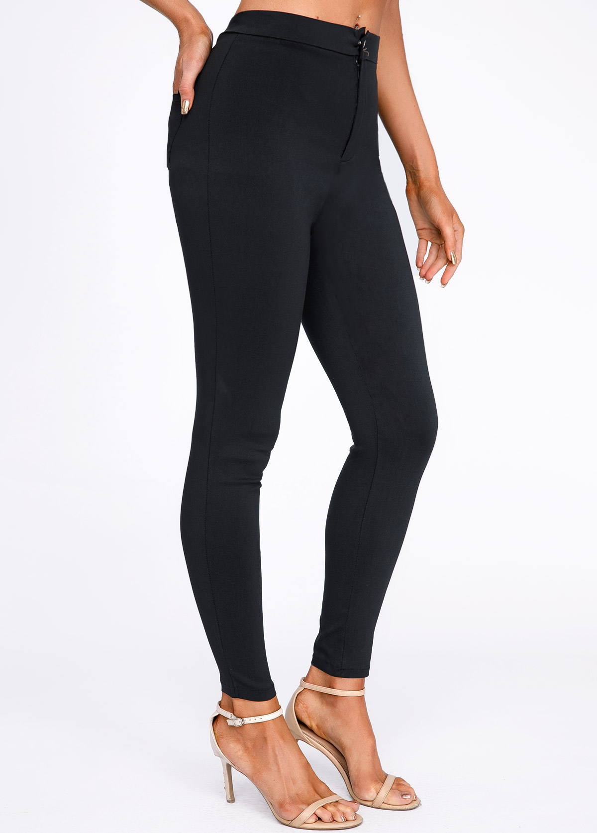 Skinny Black Button Fly High Waisted Pants