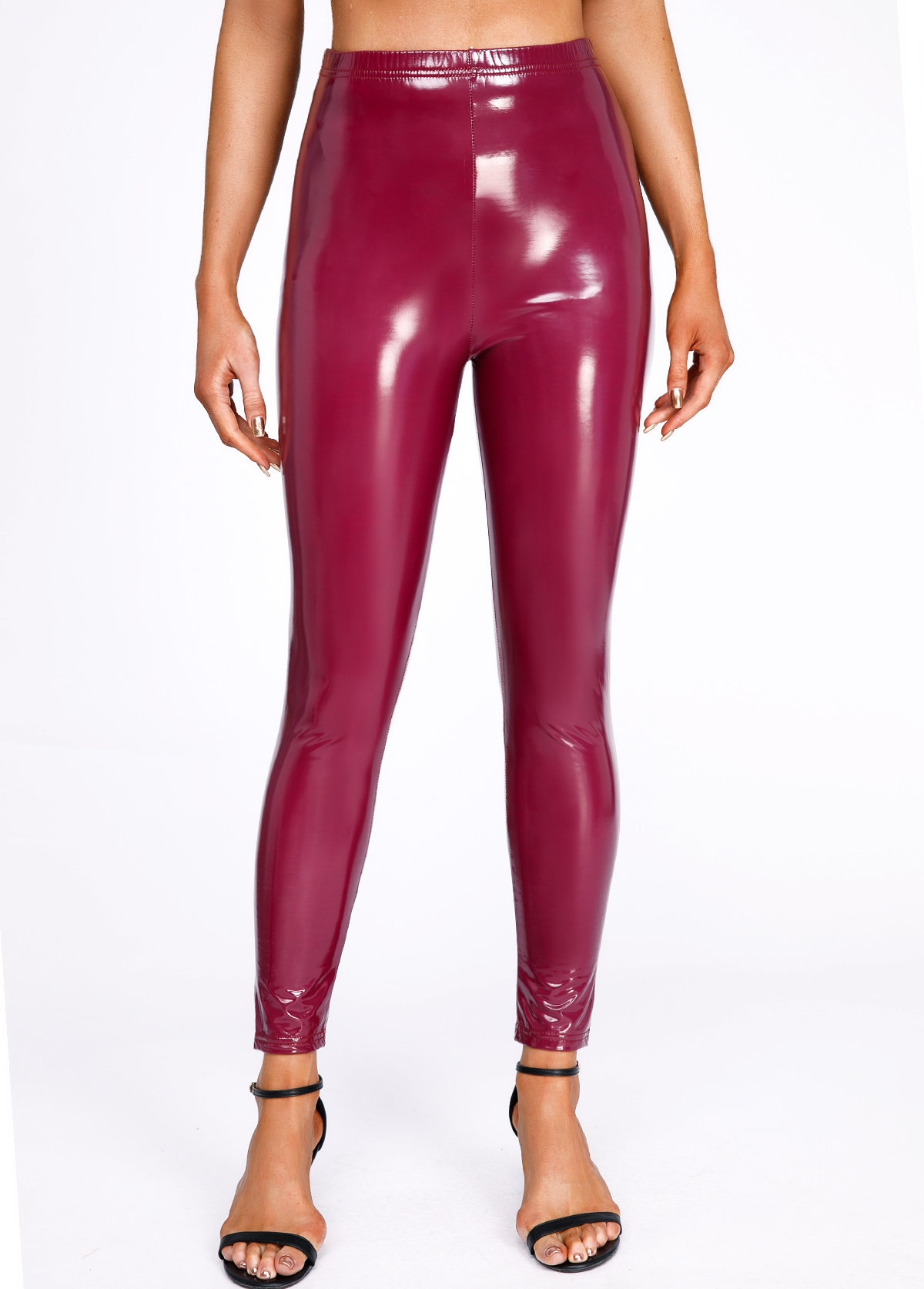 Wine Red bottoms,Plain Color bottoms,Wine Red Skinny High Waisted Leggings