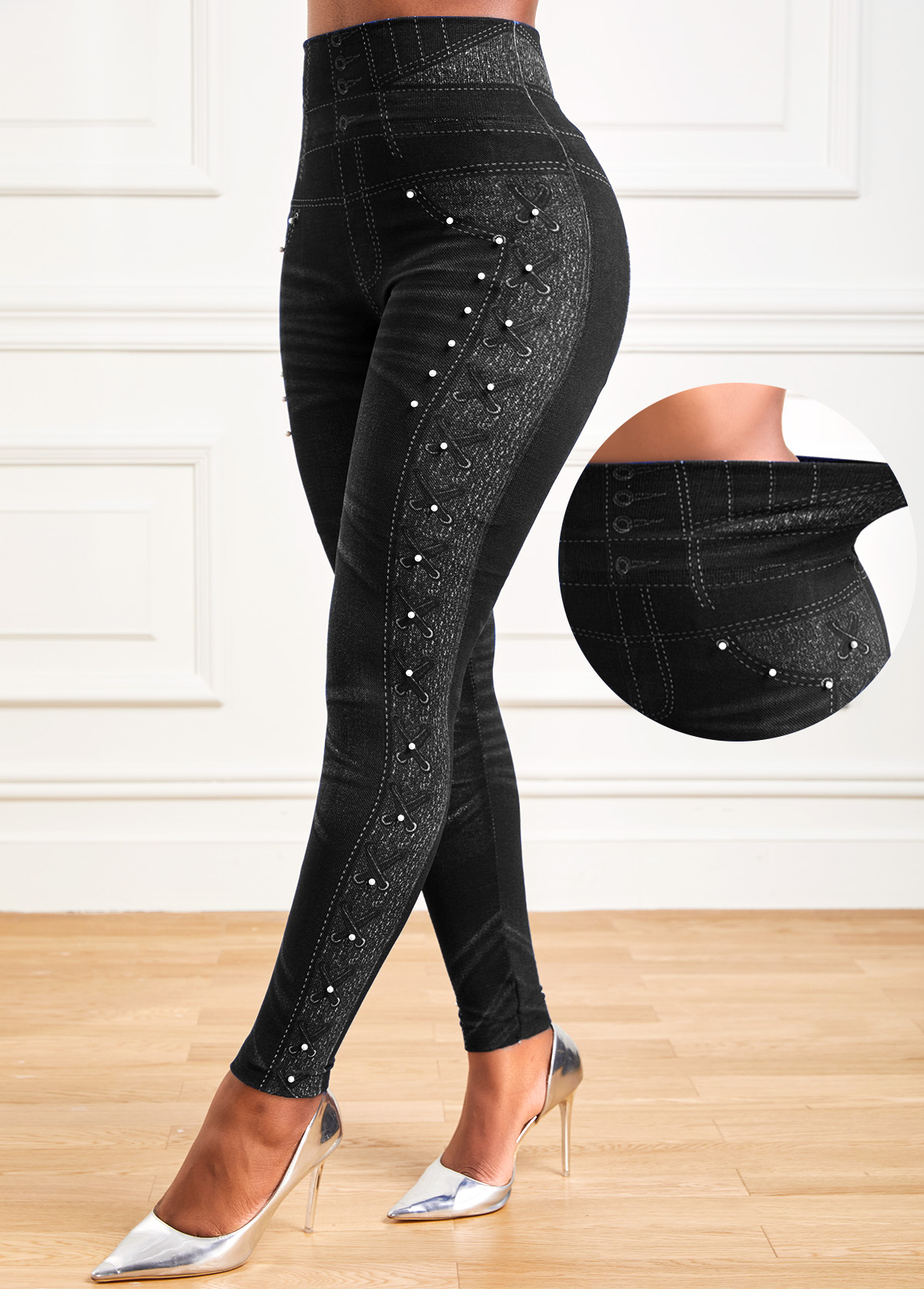 Black High Waisted Elastic Waist Ankle Length Leggings