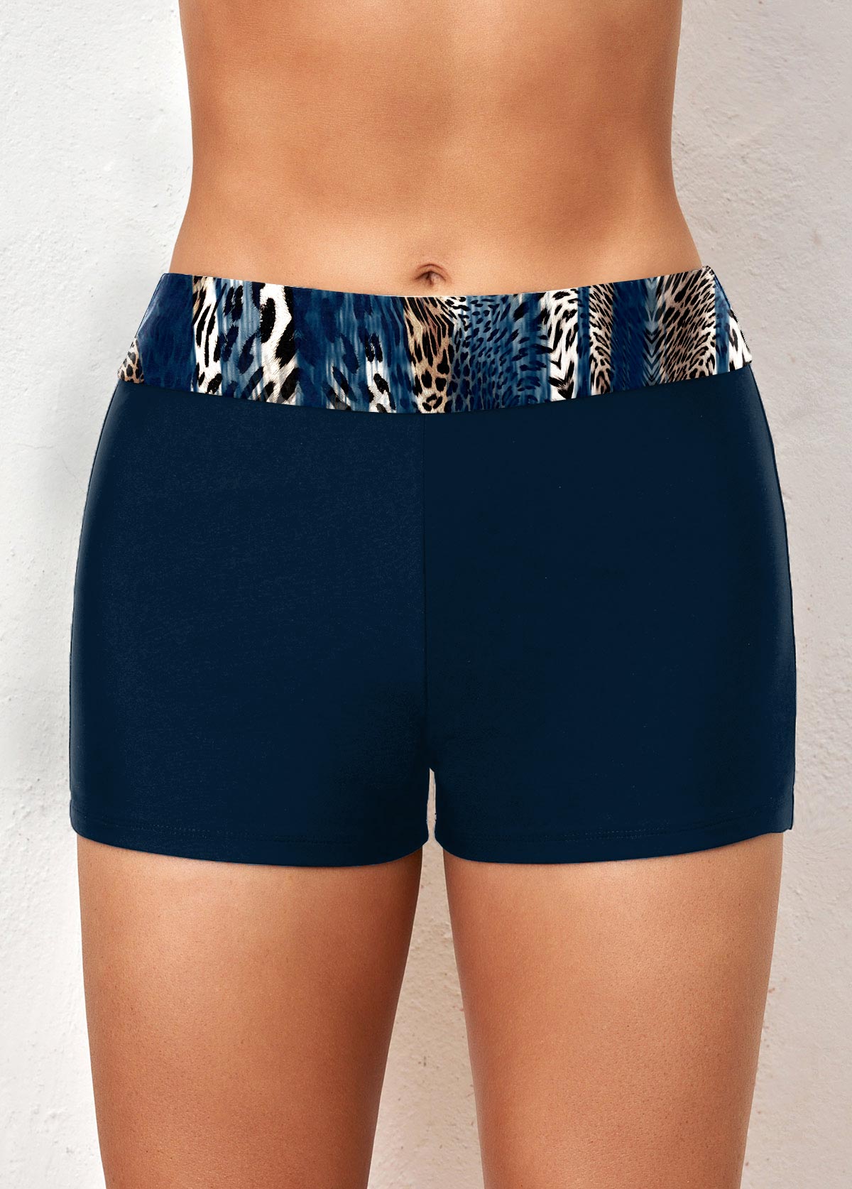 ROTITA Blue Leopard Mid Waisted Swim Shorts