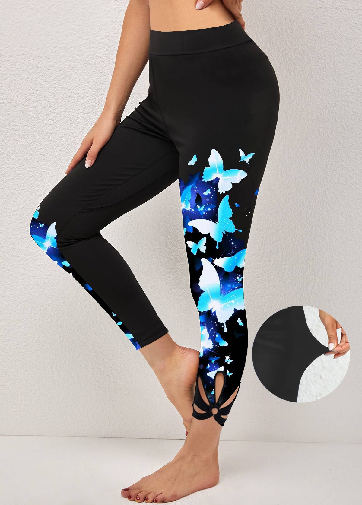 ROTITA Butterfly Print Black High Waisted Elastic Waist Leggings