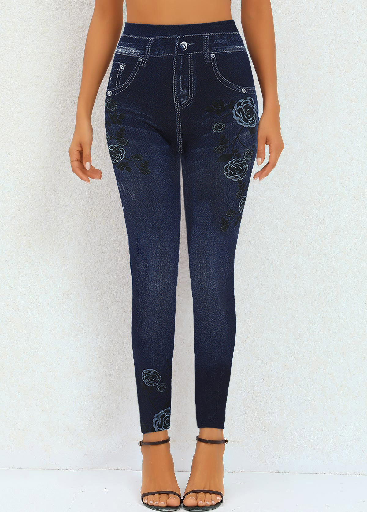 Navy bottoms,Floral bottoms,High Waisted Floral Print Navy Leggings