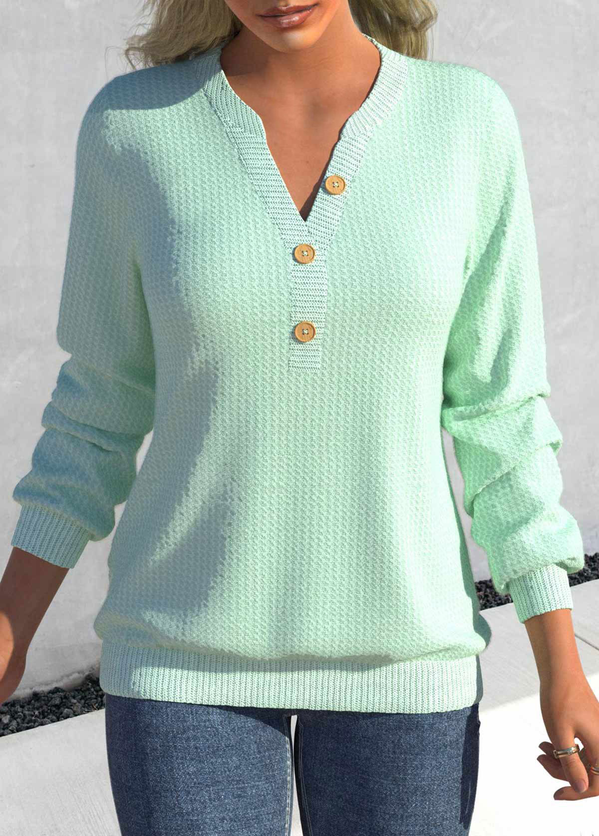 ROTITA Split Mint Green Long Sleeve Sweatshirt