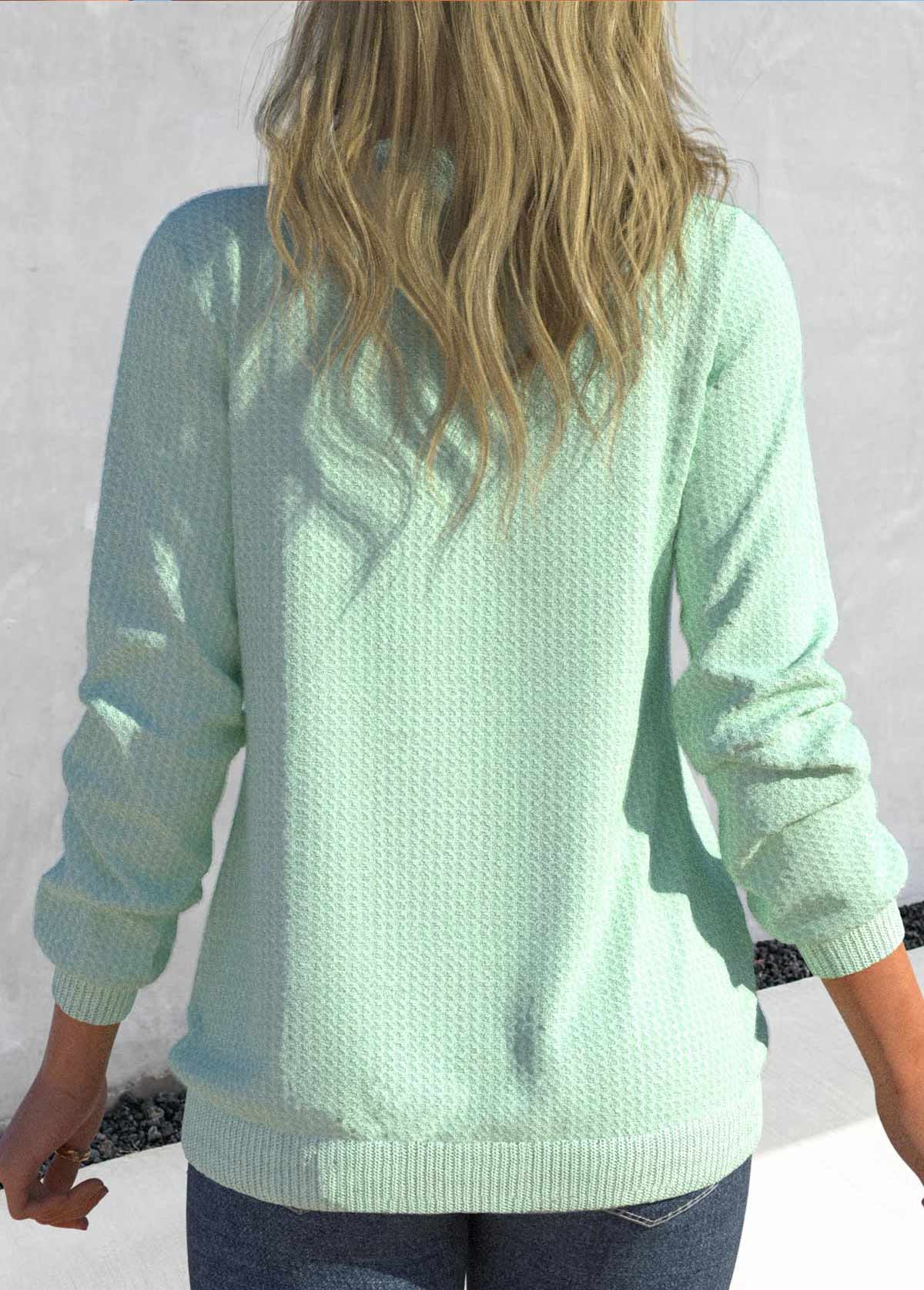 Mint Green tops,Plain Color tops,ROTITA Split Mint Green Long Sleeve Sweatshirt