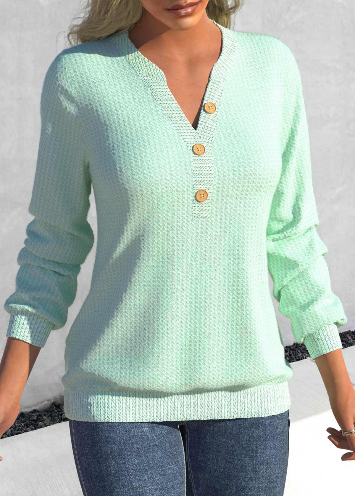 Mint Green tops,Plain Color tops,ROTITA Split Mint Green Long Sleeve Sweatshirt