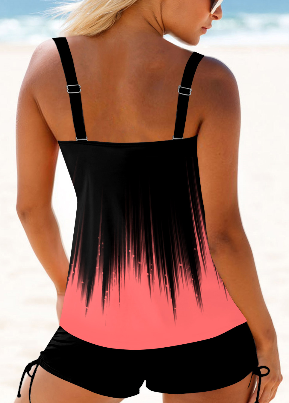 Coral swimwear,Ombre swimwear,ROTITA Wide Strap Surplice Pink Ombre Tankini Top