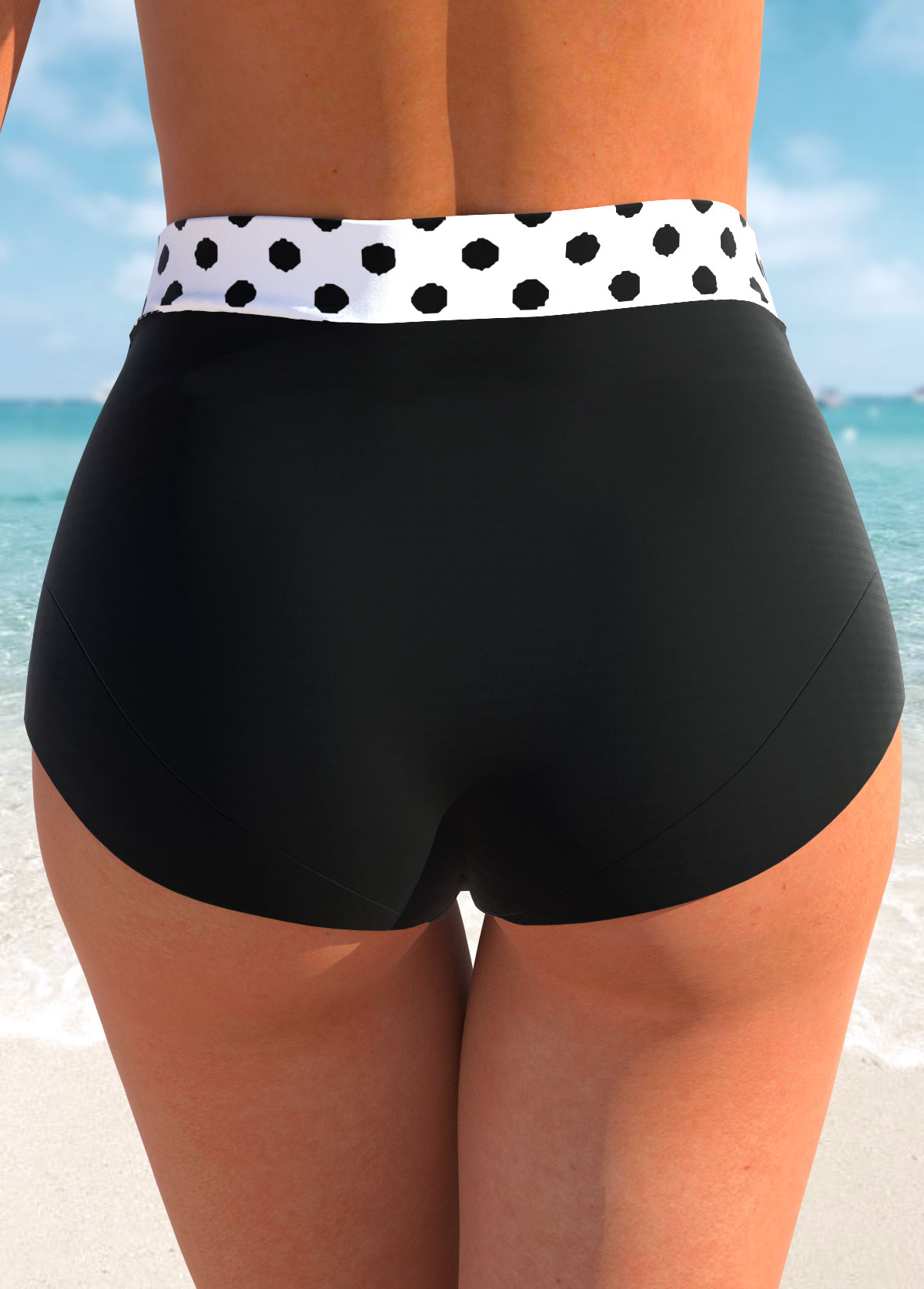 White swimwear,Black swimwear,Dot swimwear,ROTITA Patchwork White Polka Dot Bikini Top