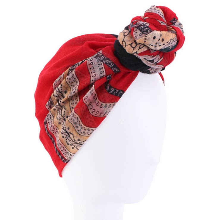 Tribal Print Wine Red Turban Hat