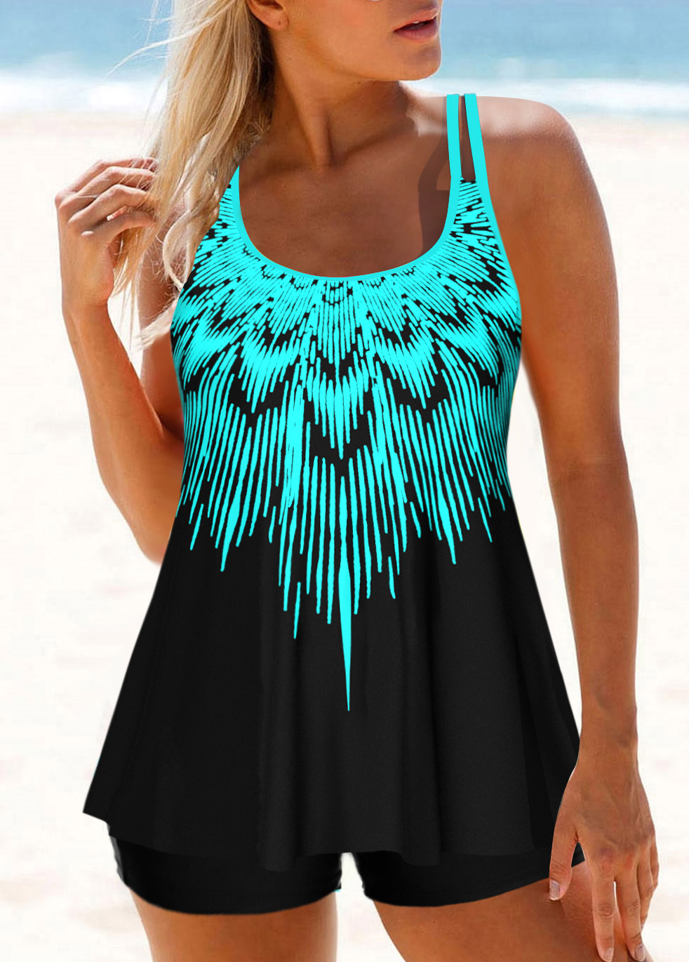 ROTITA Cyan Double Straps Ombre Tankini Top-No Bottom