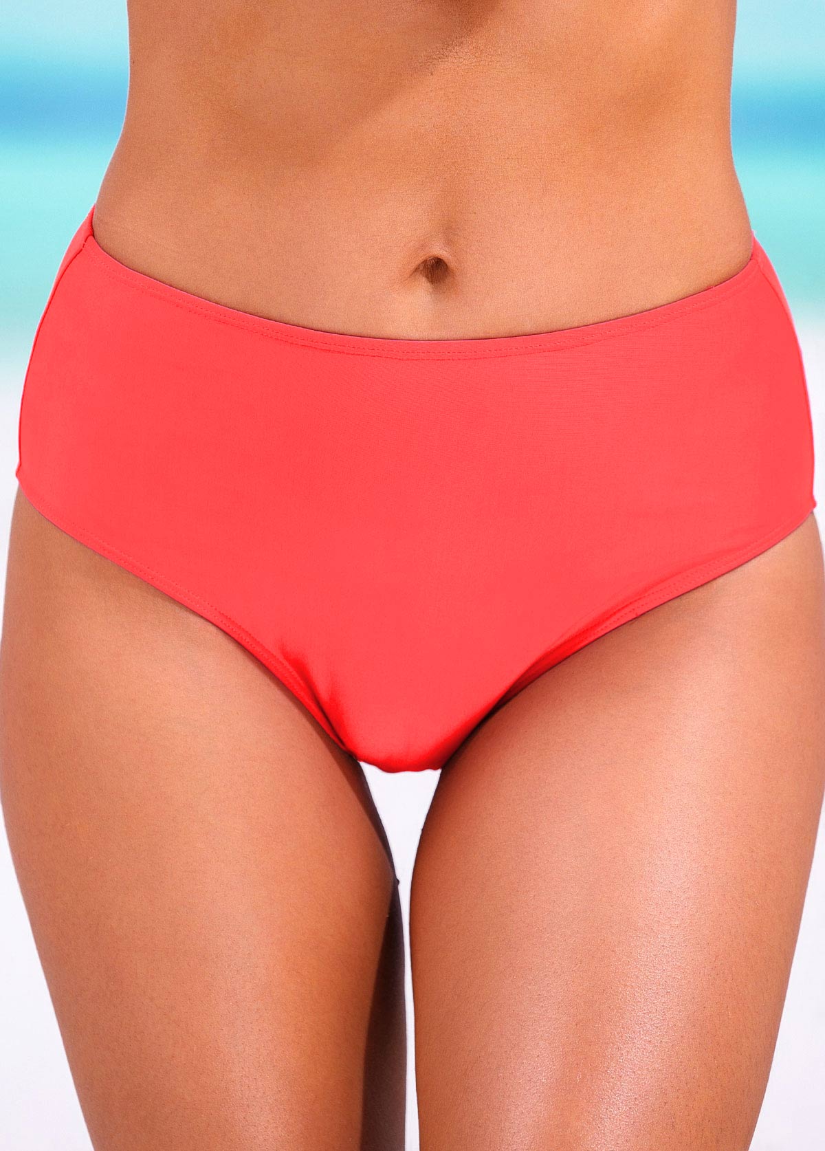 ROTITA Coral Red High Waisted Bikini Bottom